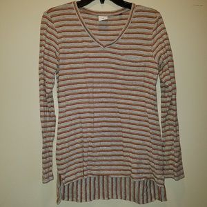 Cabi Gray with Red and Tan Stripe Hi-lo Pocket T